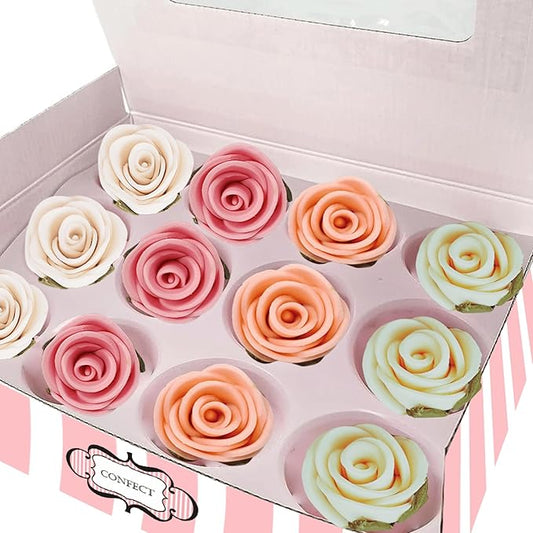 Confect Edible Flower | Edible Flower for cake decorations | Edible Flower Cupcake Toppers | | Cupcakes & Doughnut Edible Toppers | Ombre -3 -Vegan, Gluten-Free, Soy-Free, Dairy-Free, Palm Oil-Free -Pack of 12