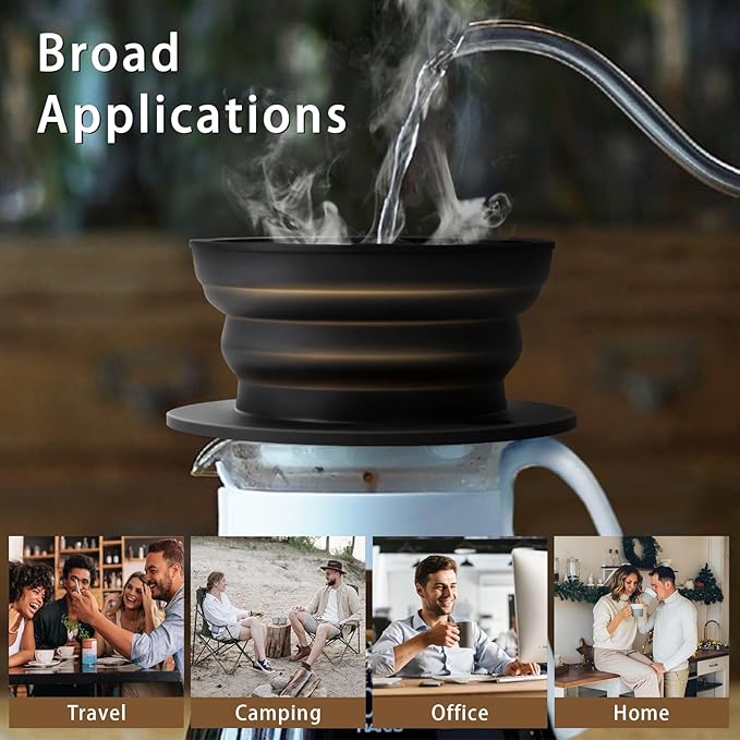 2 Pieces Paperless Travel Pour Over Coffee Maker with Stainless Steel Coffee Filter - Camping Pour Over Coffee Maker Set - Collapsible Travel Pour over Coffee Dripper Kit Single Cup (Black+Blue)