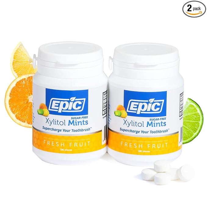 Epic 100% Xylitol Mints - Aspartame Free, Sugar Free - Fresh Fruit Flavored Mints, 180 Pieces (Pack of 2)