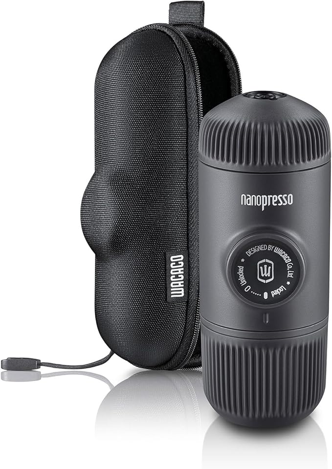 WACACO Nanopresso Portable Espresso Maker Bundled with Protective Case, Mini Travel Coffee Machine, Perfect for Camping, Travel and Officeç«?Blackç«?,<div>