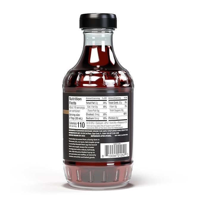 Solspring In-Conversion Biodynamic Organic Maple Syrup, 16 Fl. Oz. (473 mL), Made in USA, Grade A Dark, Certified USDA Organic, Regenerative, Non-GMO, Gluten Free, Soy Free, Dr. Mercola