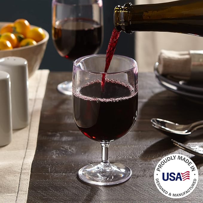 US Acrylic Stackable 8 ounce Plastic Wine Stems in Clear | Set of 8 Reusable, BPA-free, Made in the USA, Top-rack Dishwasher Safe