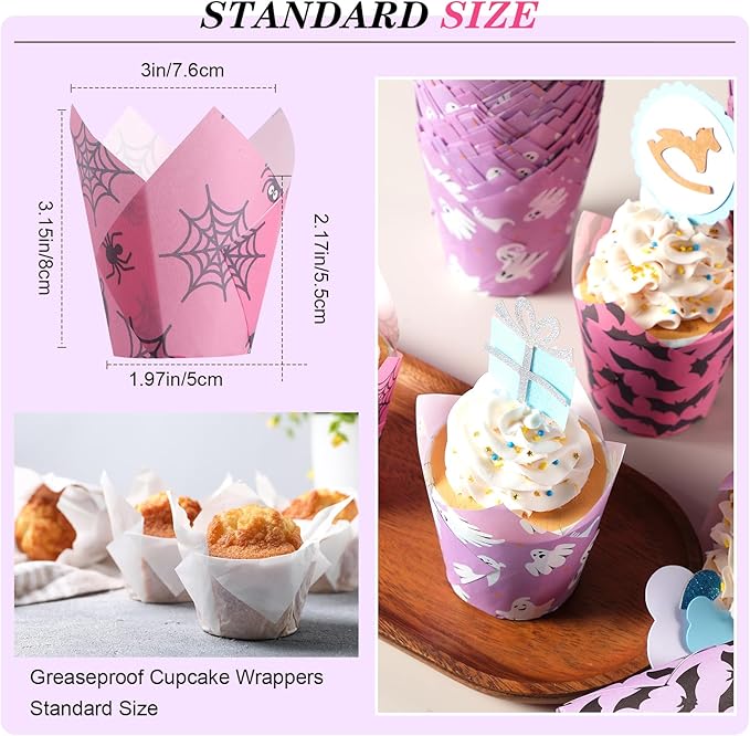 500 Counts Halloween Tulip Cupcake Liners Baking Paper Cups Wrappers Birthday Party Muffin Cupcake Baking Liners Grease Proof Cake Liner Holders for Halloween Party Supplies (Ghost)