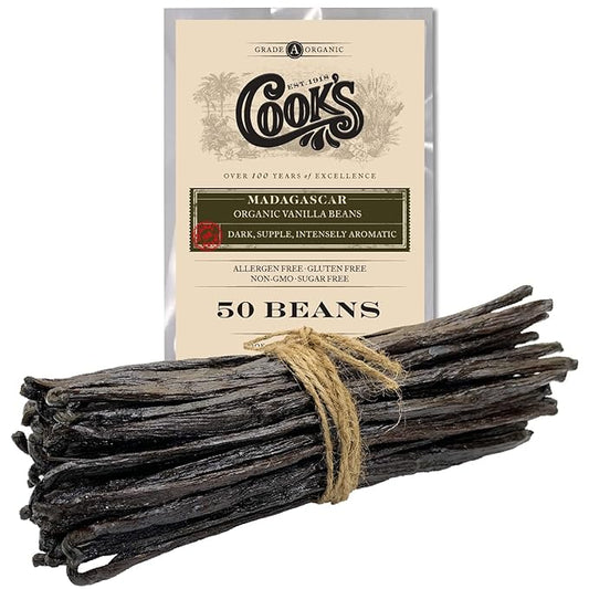 50 Organic Madagascar Whole Vanilla Beans, Grade A Vanilla Pods, Premium Vanilla Beans for Making Extract & Baking - Cook?™s