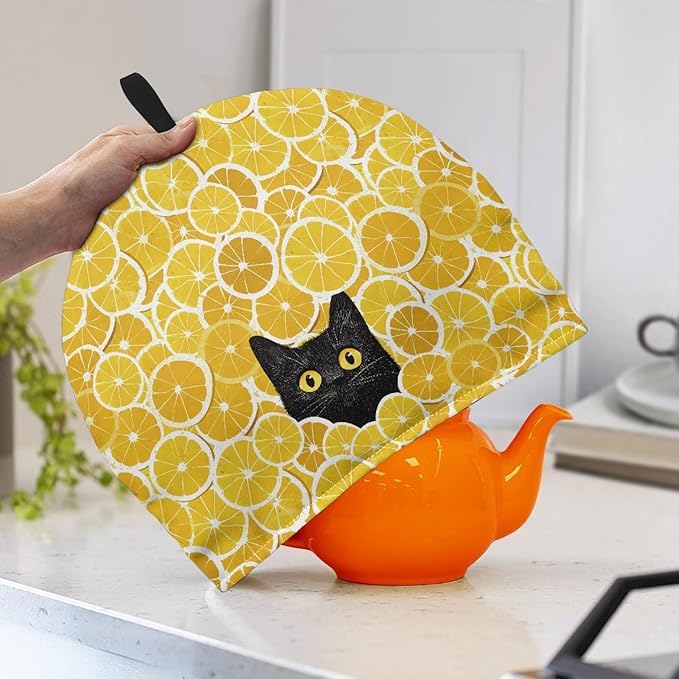 Tea Pot Cover Yellow Lemon Print Teapots Cosy Insulated Tea Cozies Home Kitchen Decoration Teapot Dust Cover Warming Tea Kettle Quilt Creative Gifts for Party