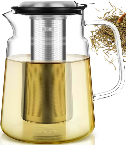 Aquach 74oz Glass Tea Pot with Infuser, Stovetop Safe Borosilicate Teapot