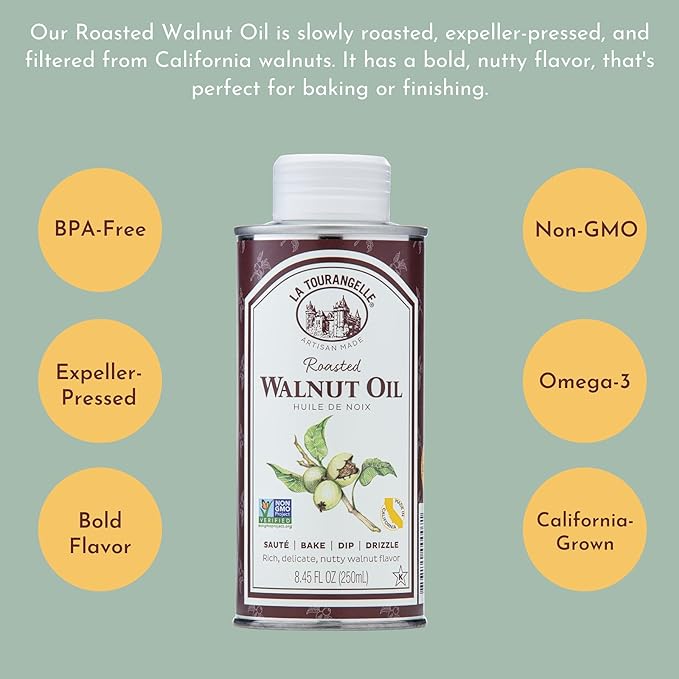 La Tourangelle, Roasted Walnut Oil, Plant-Based Source of Omega-3 Fatty Acid, Cooking, Baking, & Beauty, 16.9 Fl Oz
