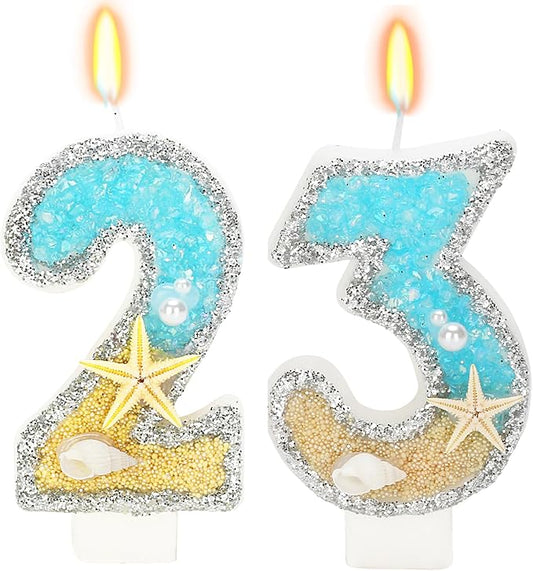 Birthday Candle for Cake, Beach Starfish Sequins Candles, 2.76 inch Cake Topper Decoration for Birthday Party (Number 23)