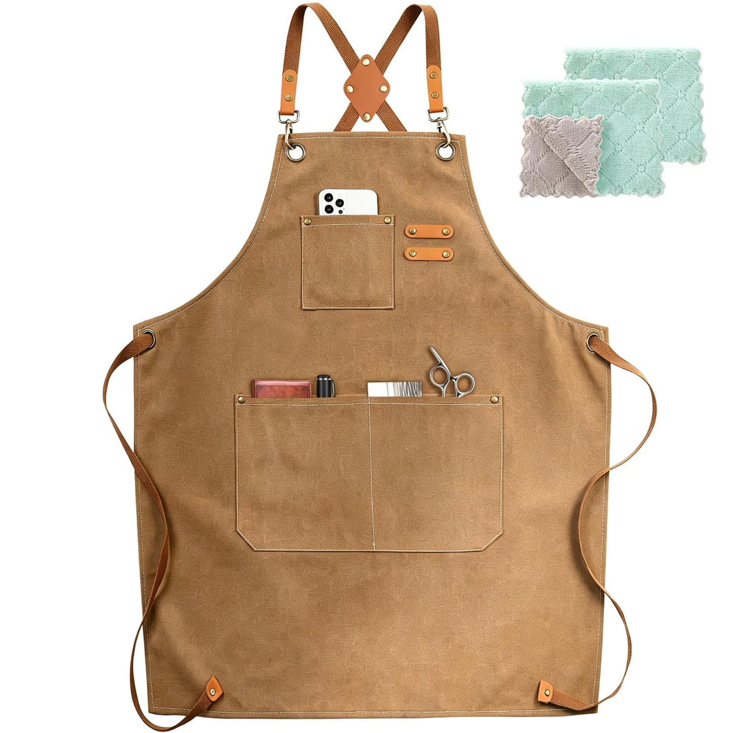 ZOMAO Chef Apron, Cotton Canvas Cross Back Apron with Pockets for Women and Men,Adjustable Strap