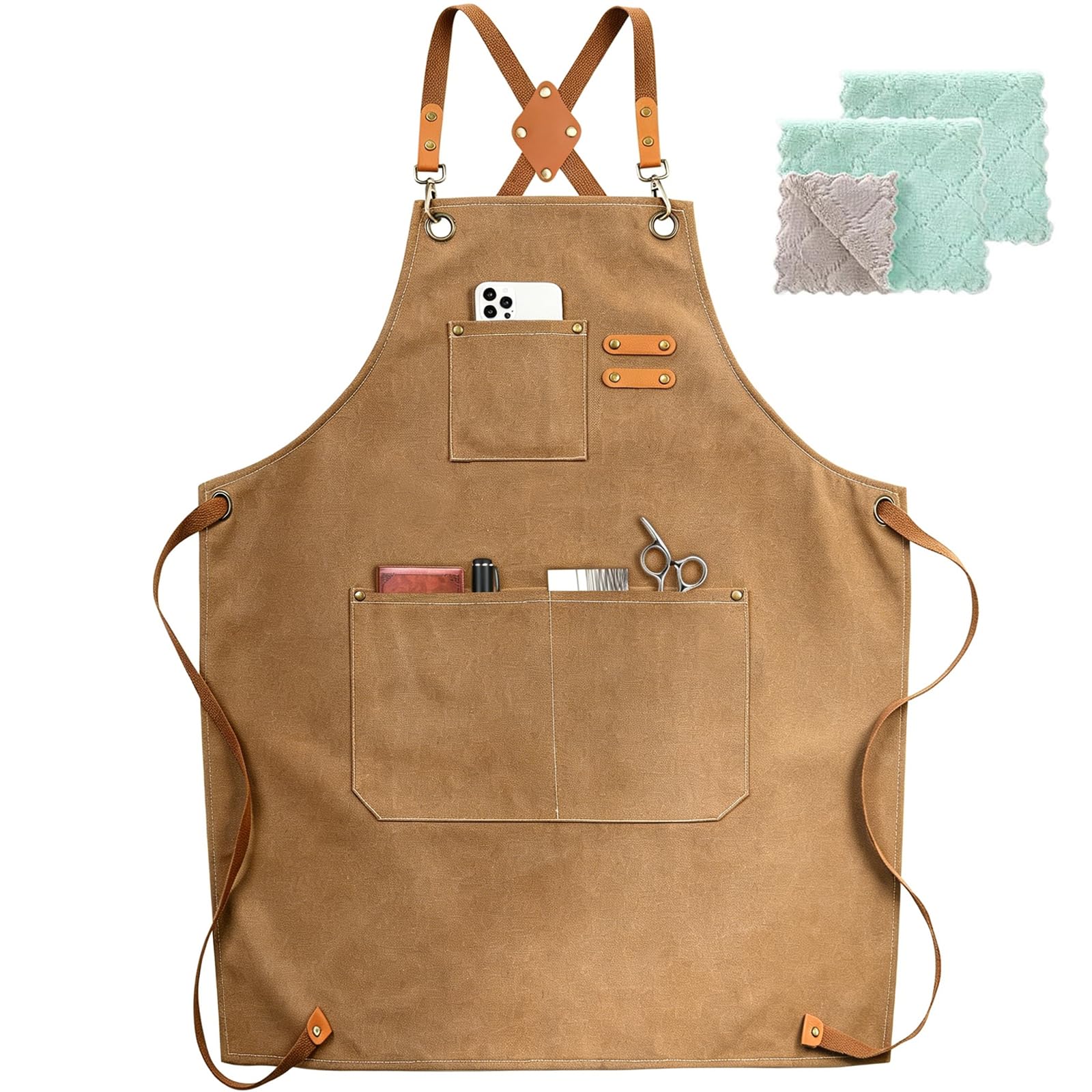 ZOMAO Chef Apron, Cotton Canvas Cross Back Apron with Pockets for Women and Men,Adjustable Strap