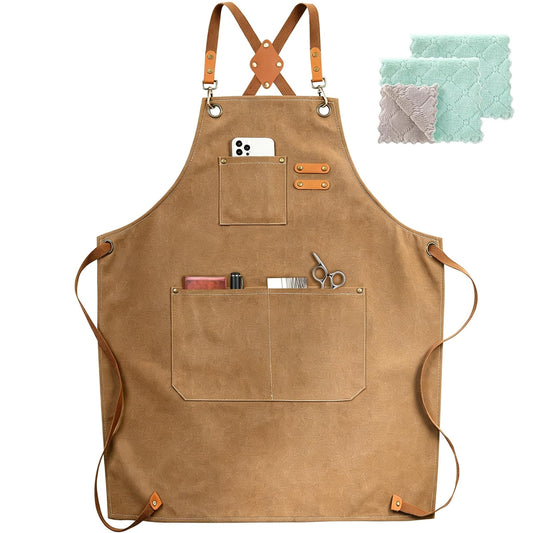 ZOMAO Chef Apron, Cotton Canvas Cross Back Apron with Pockets for Women and Men,Adjustable Strap