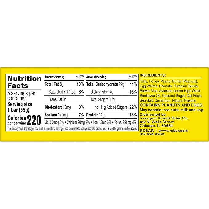 RXBAR Nut Butter and Oat Protein Bars, Protein Snacks, Snack Bars, Honey Cinnamon Peanut Butter (6 Boxes, 30 Bars)
