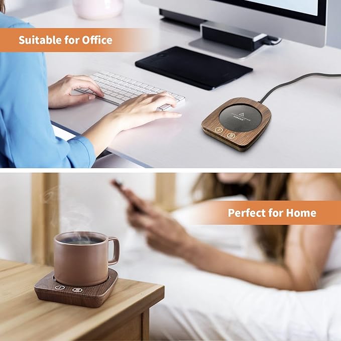VOBAGA Imitation Wood Grain Coffee Cup Warmer & Mug Warmer for Desk, Electric Cup Beverage Warmer Plate with 3 Temperature Settings for Tea, Cocoa, Milk with Auto Shut Off After 4 Hours, for Gifts