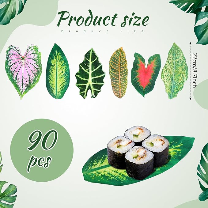 90 Pcs 8.7 Inch Parchment Paper Leaves Charcuterie Board for Cheese Food Serving Decoration Parchment Tropical Leaves for Tropical Party Plate Table Dinner Food Accessories