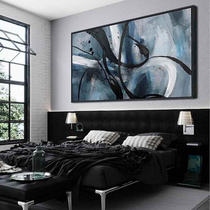Abstract Canvas Wall Art Black And White Graffiti Golden Lines Simple Art Modern Abstract Artwork Canvas Prints Canvas Picture Contemporary Wall Art Bedroom Living Room Office Decoration Framed Ready To Hang 29x58 Inch