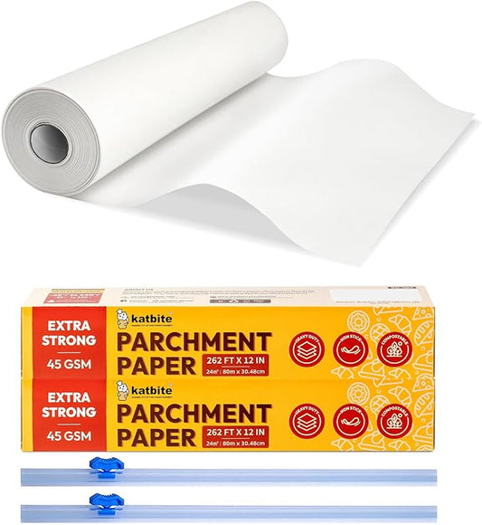Katbite Heavy Duty Parchment Paper Roll for Baking, 12 in x 524 ft Non-Stick Baking Paper for Cooking, Baking Cookies, Grilling, Air Fryer and Steaming