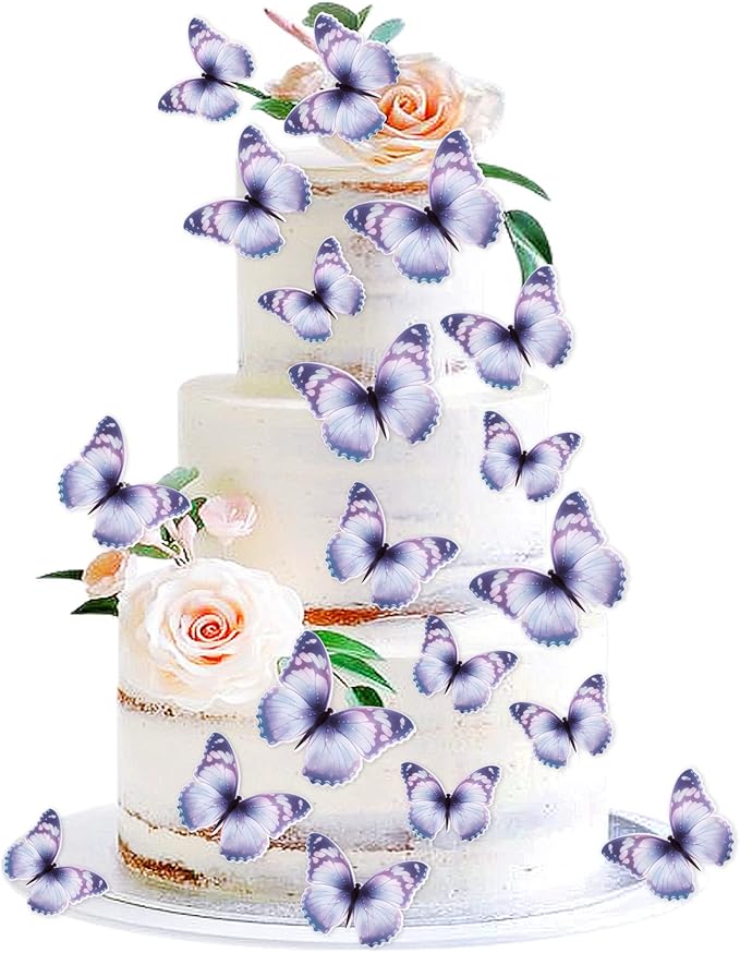 30PCS Butterfly Cake Toppers 3D Blue Purple Butterfly Cupcake Toppers Birthday Party Cake Decorations Supplies for Anniversary Wedding Party Baby Shower Wall Decor