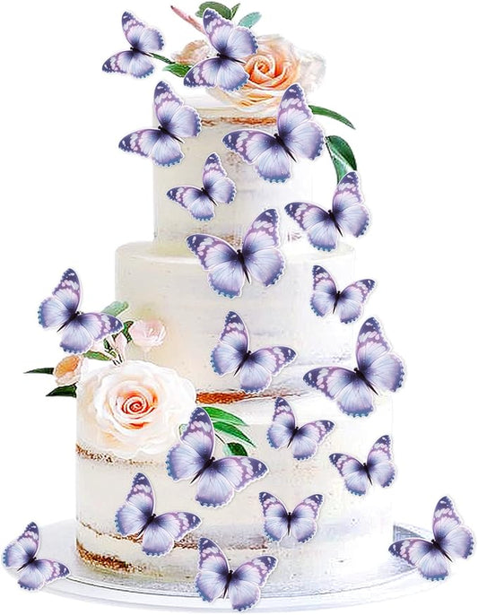30PCS Butterfly Cake Toppers 3D Blue Purple Butterfly Cupcake Toppers Birthday Party Cake Decorations Supplies for Anniversary Wedding Party Baby Shower Wall Decor