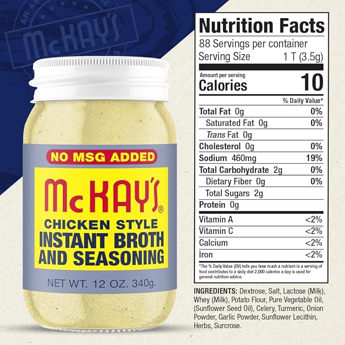 McKay's Chicken Flavored Soup Seasoning, Gluten Free, Vegetarian Instant Broth, Bullion Powdered Seasoning, Good on Meats, Veggies or in Soup! (No MSG Added Chicken, 1 Pack)