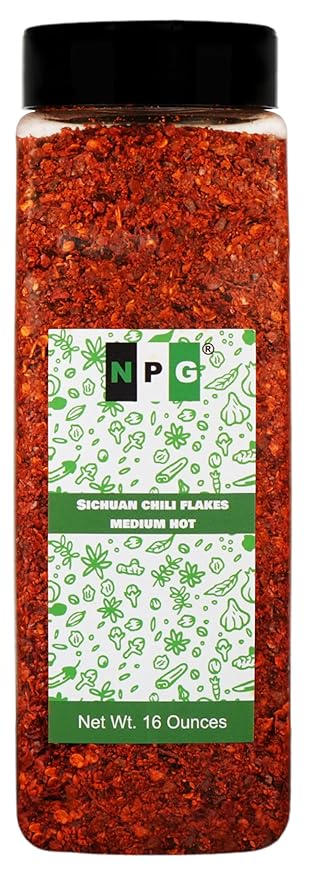 NPG Authentic Sichuan Chili Flakes 1LB 16 Ounces, Medium Hot, Szechuan Crushed Red Pepper Flakes