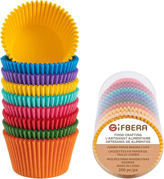 Gifbera Bright Rainbow Jumbo Cupcake Liners Large Solid Colorful Paper Baking Cups 200-Count
