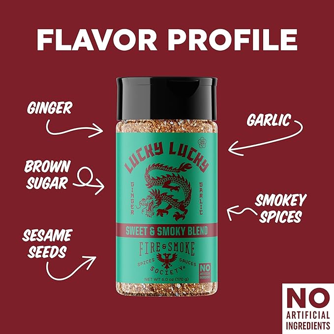 Fire & Smoke Lucky Lucky Asian Seasoning Blend | Noodles, Stir Fry, Fried Rice Seasoning | Garlic, Ginger, Smoky Spices, | M, 6 oz