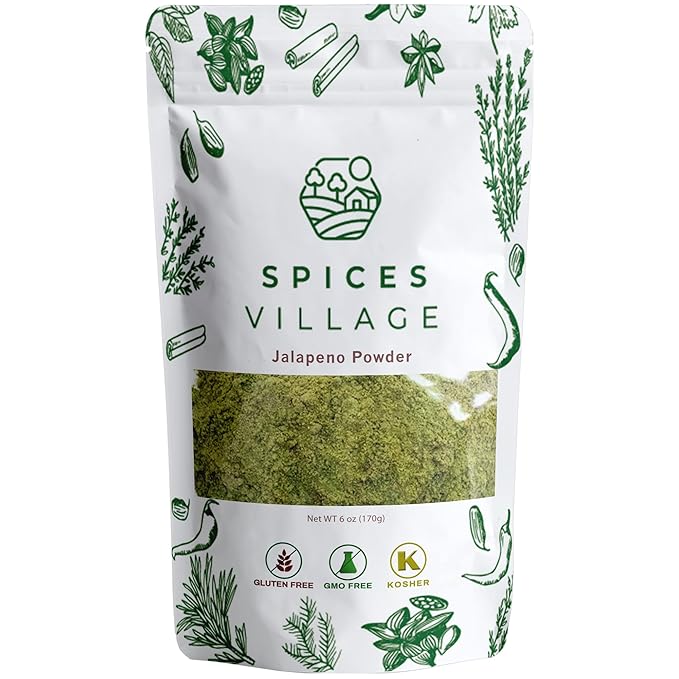 SPICES VILLAGE Jalapeno Powder [6 oz] - Ground Jalepeno Pepper, Natural Spicy and Flavorful Jalapeno Seasoning, Great For Chili, Salsa, Spice Blends, Stews, Tacos, Guacamole - Kosher, Gluten Free, Non GMO, Resealable Bulk Bag