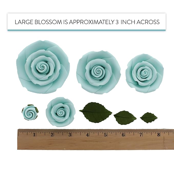 Global Sugar Art Exquisite Rose & Leaf Tray Sugar Cake Flowers, Blue Unwired, 5 Count by Chef Alan Tetreault