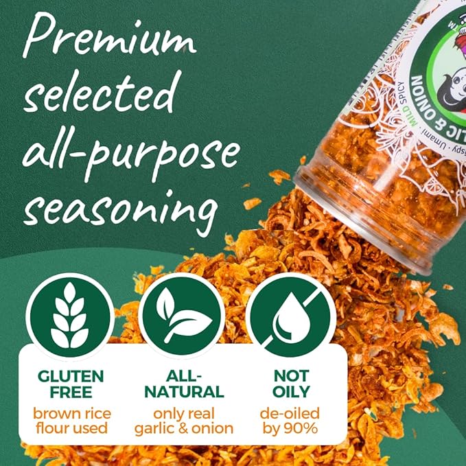 MaeMai MILD Spice - Crispy Onions & Garlic Flakes - Keto, Healthy Seasoning, Salad Toppings, Fried Garlic - Ramen, Rice Seasoning, Vegan, Gluten-free | 5.47 Ounce Resealable Bottle