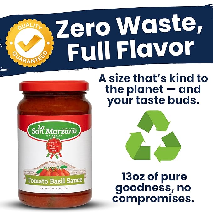 La San Marzano Tomato Basil Sauce, 13 oz, Pasta Sauce Made in Italy, All Purpose Tomato Premium Quality, All Natural, Mediterranean Diet, Non GMO, Vegan, Gluten Free