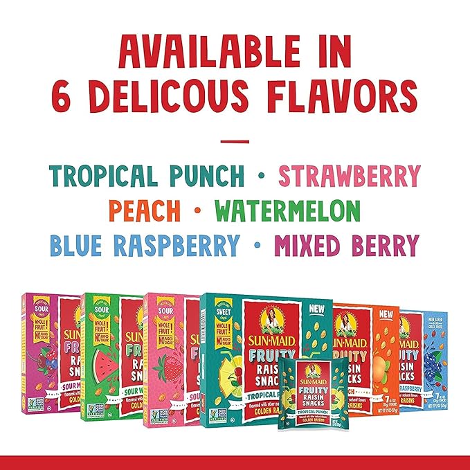 Sun-Maid Sour Watermelon Fruity Raisin Snacks - (200 Pack) 1.33 oz Pouches - Sour Watermelon Raisins - Dried Fruit Snack for Lunches and Snacks