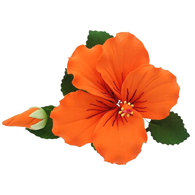 Global Sugar Art Hibiscus Sugar Cake Flowers Spray, Orange Hawaiian Cake Flower Large, 1 Count by Chef Alan Tetreault