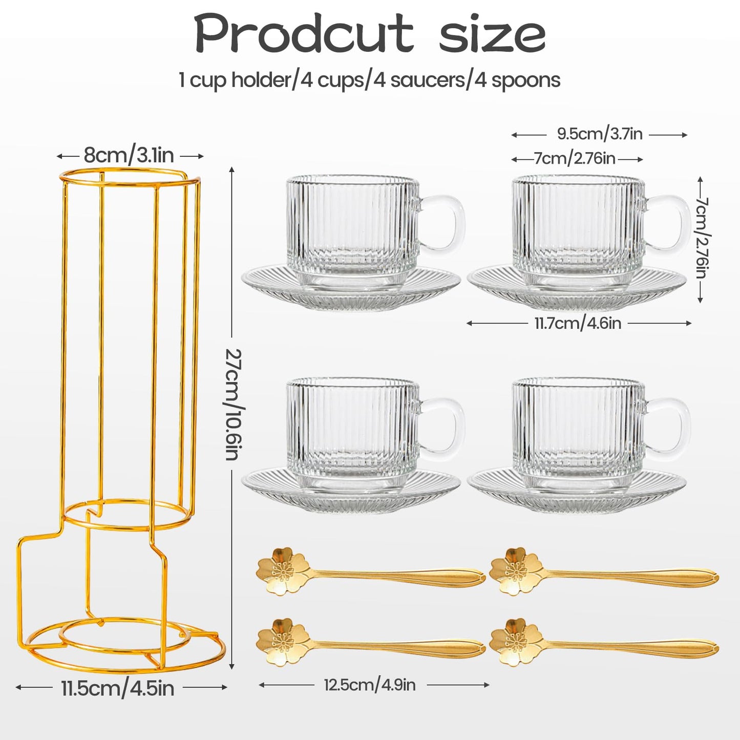 5.4 oz Espresso Cups Set of 4,Stackable Clear Glass Small Coffee Cup Set