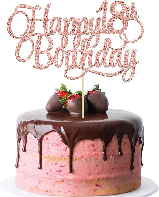 1 Pack Happy 18th Birthday Cake Topper Glitter Number 18 Eighteen Years Old Birthday Cake Pick Decoration for 18th Birthday Celebrating Anniversary Party Supplies Rose Gold