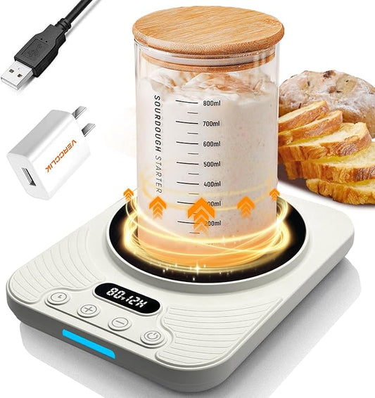 2025 Upgrade Sourdough Starter Warmer,Temperature Control Range 70°F-110°F, Accurate to 1°F, with Timer Switch Function(0-24 hours),Powered by USB. (White)