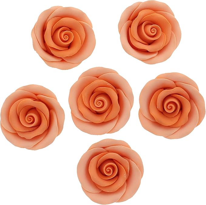 Global Sugar Art Premium Edible Roses, Peach, Unwired, Medium 1.5 inches, 12 Count by Chef Alan Tetreault