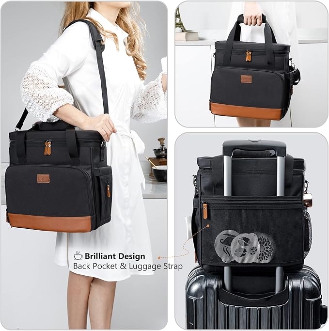 BAGSPRITE Coffee Maker Travel Bag Compatible with Keurig K-Mini or K-Mini Plus, Single Serve Coffee Brewer Carrying Case with Multiple Pockets for K-Cup Pods, Storage Bag With Shoulder Strap Grey