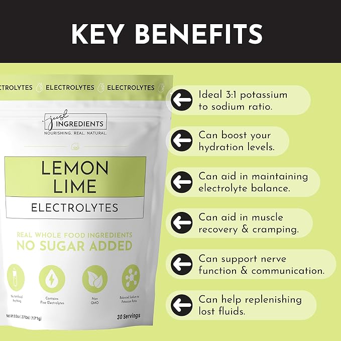 Lemon Lime Electrolytes ??30?‘Serving Hydration Drink Mix with Coconut Water, Sea Salt, and Trace Minerals ??Supports Energy, Recovery, and Electrolyte Balance*
