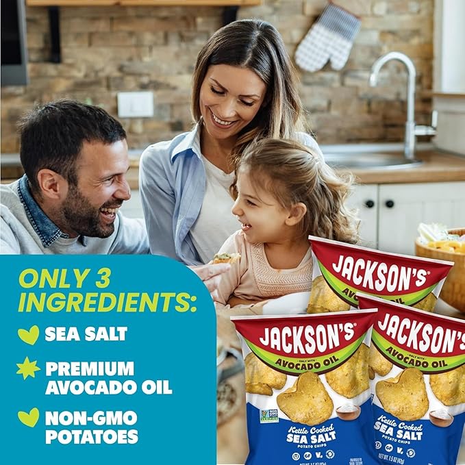 Jackson?™s Potato Classic Kettle Chips with Sea Salt (1.5oz, Pack of 28) - Made with Premium Avocado Oil - Allergen-friendly, Gluten Free, Peanut Free, Vegan, Kosher - Shark Tank Product