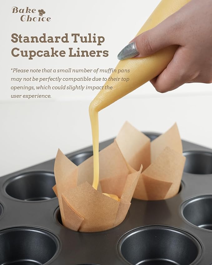Nordic Paper 200pcs Tulip Cupcake Liners for Baking Cups EU Parchment paper Standard Size Tulip Muffin Liners, Cupcake Wrapper, Brown, White, Unbleached Natural for Party, Christmas