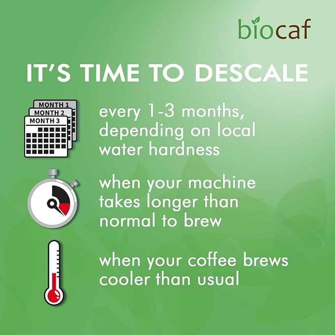 Urnex Biocaf Coffee and Espresso Descaling Solution 4 Ounce (2 Single Use Bottles) Safe to use with Keurig, Delonghi, Nespresso, Ninja, Hamilton Beach, Mr Coffee, Braun