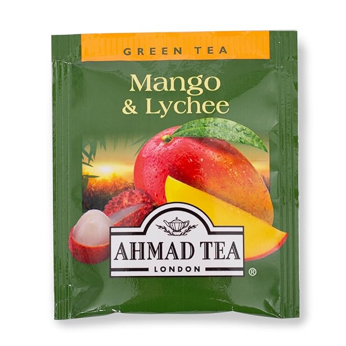 Ahmad Tea Mango & Lychee Flavored Green Tea with Fruit Pieces, 20 Count, Pack of 6
