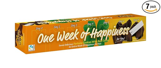 Happy Chocolate Flavored Fortune Cookie - "one week of happiness" - 7 Cookies per Box - Net Weight 1.48oz