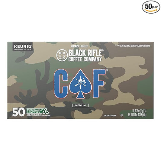 Black Rifle Coffee Company Medium Roast K Cups - Single Serve K Cups Coffee Pods - Kcup Pods Compatible with 1.0 & 2.0 - Made from Pure Arabica Beans (CAF, 50 Count)