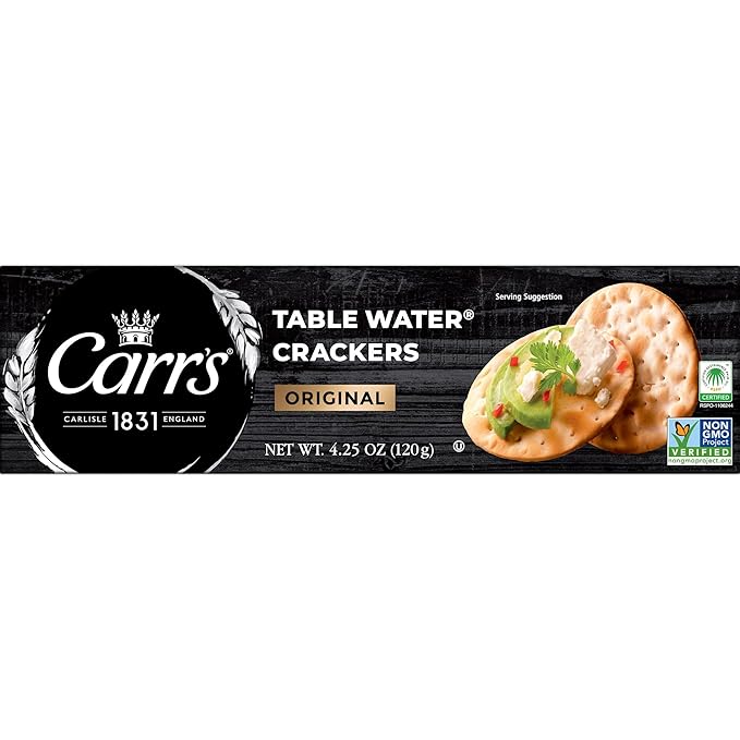 Carr's Table Water Crackers, Baked Snack Crackers, Party Snacks, Original, 4.25oz Box (1 Box)