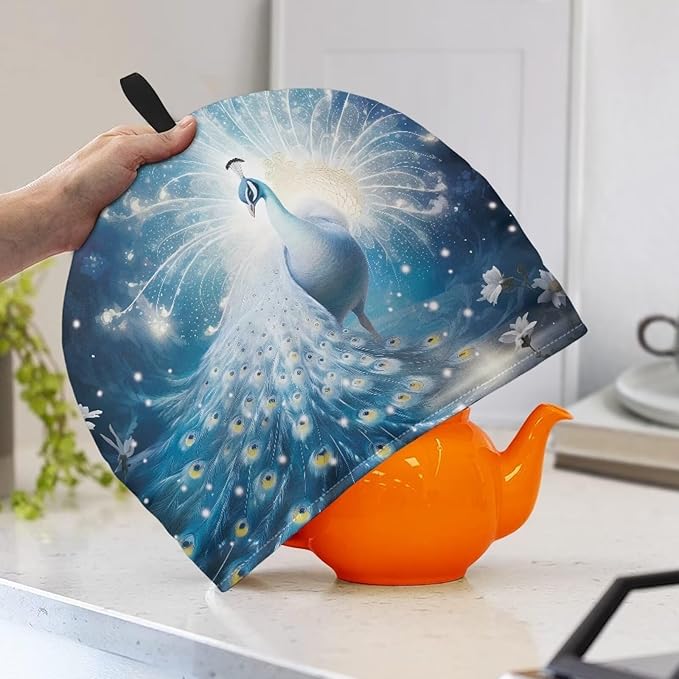 Peacock Print Tea Pot Cozy for Teapots Tea Cover Resist Heat Tea Pot Dust Cover Insulated Kettle Cover for Home Kitchen Decorative Accessories