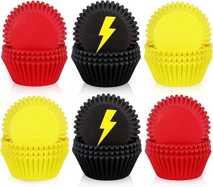 600 Pcs Lighting Cupcake Liner Cartoon Red Yellow Black Paper Baking Cup Animation Muffin Cupcake Wrapper for Baby Shower Birthday Party DIY Crafts Supplies, 2 x 1.2 Inch