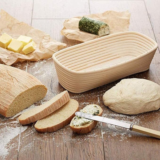 2 PCS 10 inch Oval Long Banneton Brotform Bread Dough Proofing Rising Rattan Basket & Liner for Professional & Home Bakers