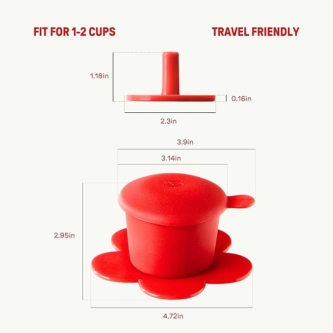 Pour Over Coffee Dripper - Vietnamese Phin Filter ??Single Cup Coffee Maker 1-2 Cup with Flower Design ??Plastic Reusable Coffee Filter for Manual Brewing, Travel Friendly (Red)