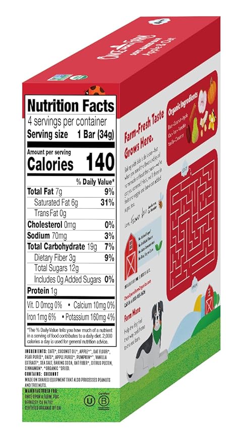 Once Upon A Farm Soft-Baked Bars, Apple & Oat, Kosher, USDA Certified Organic, Non-GMO, 4 Count, 4.8 Ounce (Pack of 8)
